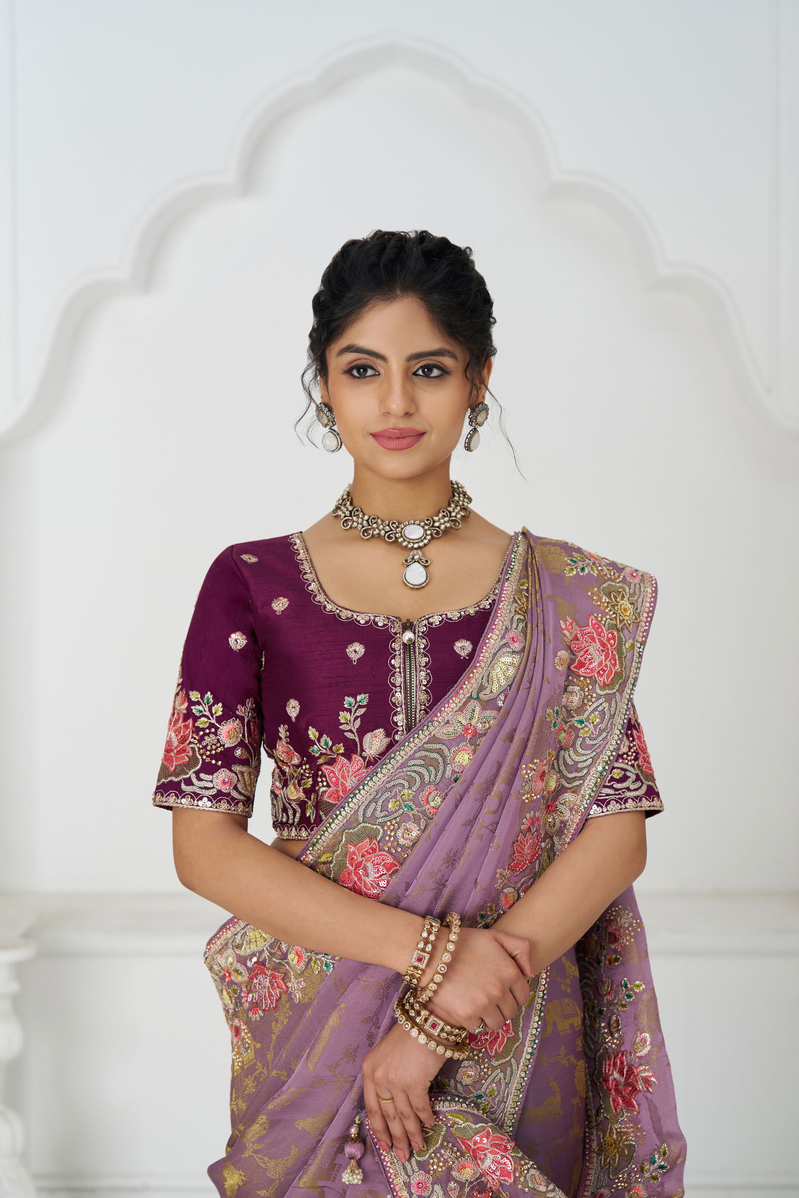Kf 112 Mauve Pure Dola Viscouse Silk Saree Exporters In India

